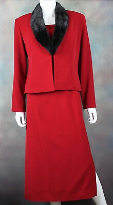 #ad Vintage Positive Attitude Women#x27;s 3 Piece Red Skirt Suit Size 10 Retro Faux Fur $69.99