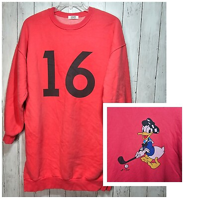 #ad New York Party Women#x27;s Red Donald Duck Heavyweight Sweatshirt Dress Size L XL $34.00
