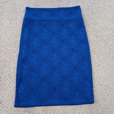 #ad LuLaRoe Cassie Skirt Small Knee Length Unlined Pull On Blue Geometric $11.99