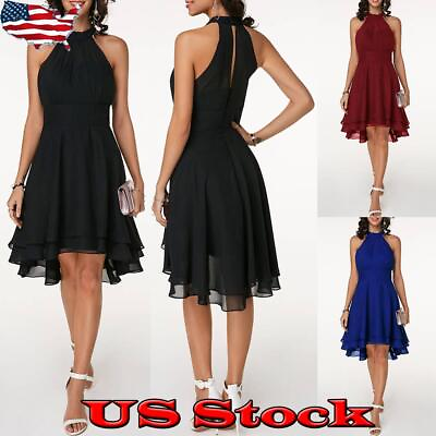 #ad Womens Halterneck Chiffon Mini Dress Ladies Evening Party Cocktail Dresses US $23.46