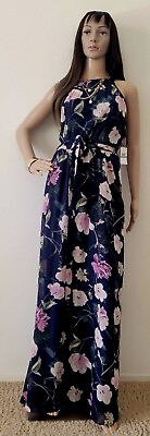 #ad NWT Size 16 SNLY Cocktail Navy Blue Sleeveless Floral Summer Maxi Dress $39.99