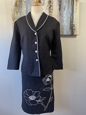 LE SUIT Women 2PC Linen Blend Black White Skirt Suit Size 16 $44.99