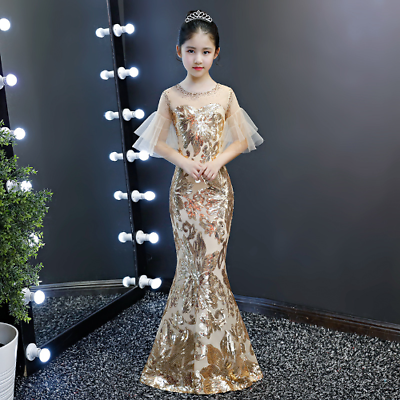#ad Luxury Sequined Even Dress Kid Girl Bodycon Trumpet Elegant Mermaid Party Dress $92.41