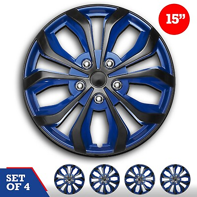 #ad Set of 4 Hubcaps 15quot; SWISS DRIVE Wheel Cover “SPA” BLUE amp; BLACK ABS Easy Install $55.99