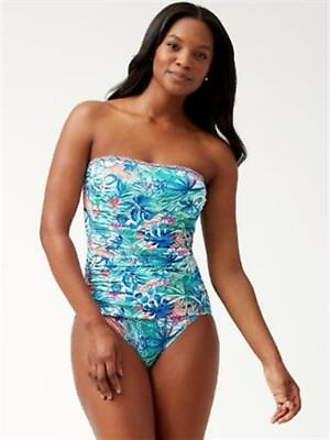 Tommy Bahama Women#x27;s 189194 Palm Party Bandeau One Piece White Swimsuits Size 6 $121.00