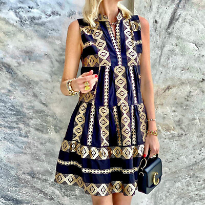 #ad New spring summer women#x27;s print sleeveless vintage dress $25.99