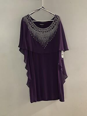 #ad Glamour Cocktail Dress Size 14 . Purple Round Neck studded Sheer Overlay $19.00