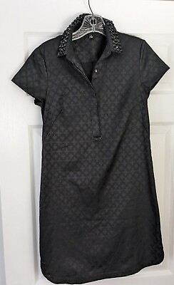 #ad Ann Taylor LBD Cocktail Dress Black Beaded Collar Short Sleeve Size 0 $24.99
