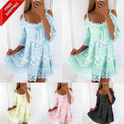 #ad Womens Boho Dresses Sleeveless Summer Mini Dress Ladies Strappy Dress Sundress $18.89
