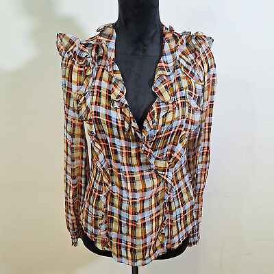 #ad ANTHROPOLOGIE MAEVE Laila Long Sleeve Top Blouse Size 4 Plaid Chiffon Faux Wrap $22.99