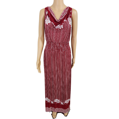 #ad ACE FASHION Womens Flattering Pretty Cowl Neck Maxi Dress Striped Sz M Red Flora $19.99