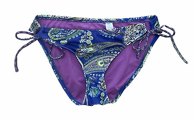 #ad Athleta Paisley Blue Green Purple Bikini String Tie Swimsuit Bottoms Size S EUC $10.00
