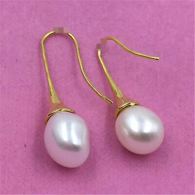 #ad 10 12MM white baroque pearl earrings 18K hook Women Chandelier Party Teens $7.41