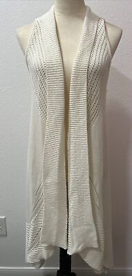 #ad Ariat Fringe Vest Cardigan Women’s Large Open Front Long White $23.20