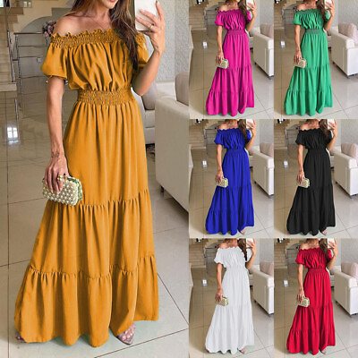 #ad Women#x27;s Off Shoulder Party Summer Long Maxi Dress Holiday Beach Loose Sundress $25.93