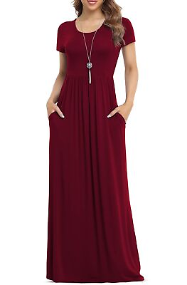 VIISHOW Women Summer Short Sleeve Loose Plain Long Maxi Casual Dress with $23.99