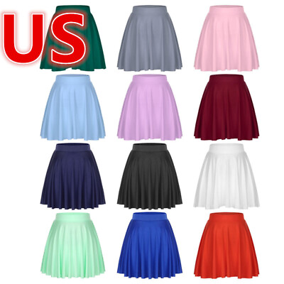 #ad US Women#x27;s Flared Skirts Basic Pleated A line Mini Skirt Elastic Waistband Skirt $8.12