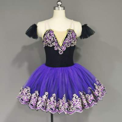 #ad New Ballet Dance Tutu Performance Velvet Bodice with Purple Tutu Skirt Dresses $196.89