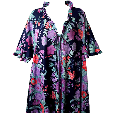 #ad #ad VTG Muu Muu Maxi Dress 2x 3x 4x Plus Rose Floral Blue Purple Zip Front Polyester $29.99