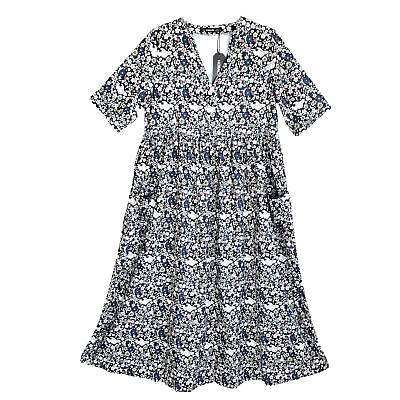 #ad NORACORA Sz M Blue Green Floral Maxi Dress Short Sleeves Pockets NWT $14.99