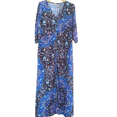#ad Floral Full Length Blue Maxi Dress Size X Large $19.99