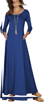#ad Jacansi Women#x27;s Cotton 3 4 Long Sleeve Maxi Dress Casual X Large 01 blue $44.81