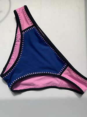 #ad Victoria’s Secret Bon Voyage Blue Pink Stitch Bikini Bottoms Medium EUC $14.99