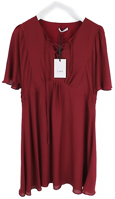 ZAPA Raya Dress Women#x27;s EU 40 Short Sleeve V Neck Lined Burgundy Mini $71.22