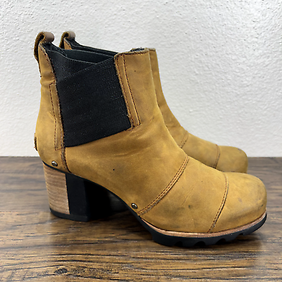#ad Sorel Womens Boots Size 6.5 Addington Block Heel Chelsea Caramel Brown Nubuck $29.91