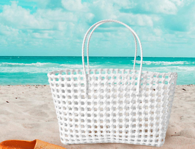 #ad White Beach Bag Jelly Tube Tote Bag Shoulder Bag Beach Bag $48.75