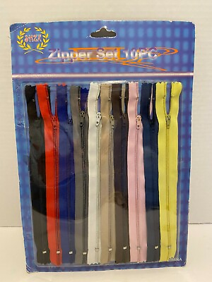 SET 10pc 8inch assorted zipper closed end nylon ZSET Zipper Set New $6.50