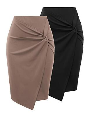 #ad Wear to Work Pencil Skirts for Women Elastic Large 2pcs Blacklight Coffee $73.40