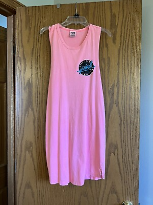 #ad Victoria Secret PINK Bright Pink Graphic Cut Off Sleeve Swim Cover Up Small $11.99
