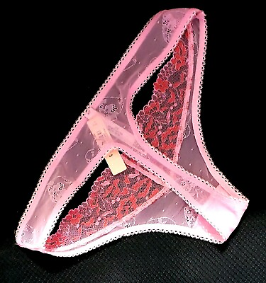 S Victoria#x27;s Secret VS Ruffle Mesh Sexy Thong Pink Bikini Panties Dream Angel S $25.00