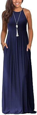 #ad Lamilus Maxi Dresses for Women Summer Sleeveless Loose Plain Casual Long Dress w $78.29