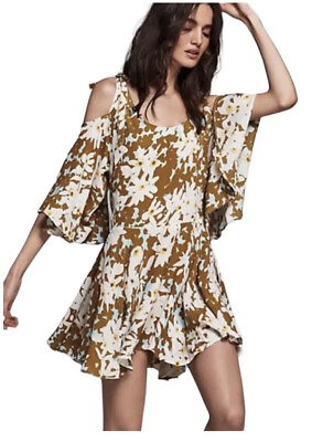 #ad Free People FP One LUCINA Retro Print Cold Shoulder BOHO Dress XS Nearly NEW $25.00