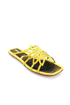 MAXSTUDIO Women#x27;s Strappy Open Toe Flower Motif Sandal Yellow Size 10 $41.99