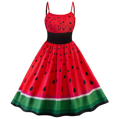#ad Women Watermelon Printed Party Dress Sleeveless Cocktail Prom Ball Fancy Dress $24.62