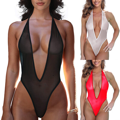 #ad Women Sexy Mesh One piece Bikini Bra Thong Swimwear Micro Monokini Swimsuit US * $4.34