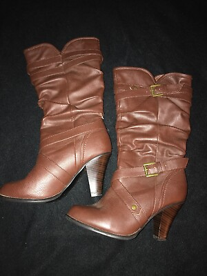 #ad Ladies Brown Knee High Boots Size 8 1 2 Buckles Around Ankle amp; Top $8.99