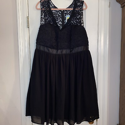 #ad Torrid Black Halter Cocktail Party Dress Lace Top Lined A Line Women#x27;s Size 20 $23.99