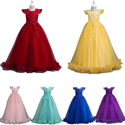 #ad Flower Girl Kid Princess Long Dress Wedding Bridesmaid Dresses Formal Party Gown $29.99