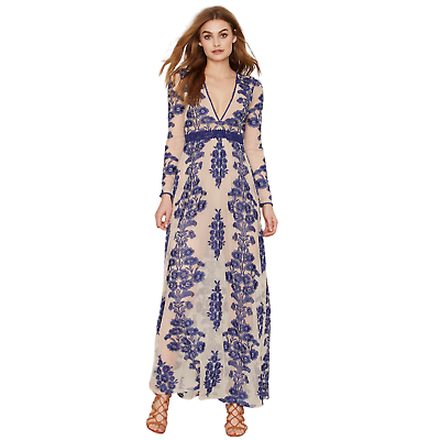 NWOT For Love amp; Lemons Temecula Maxi Dress Lace Navy Blue Size S Floral Nude $150.00