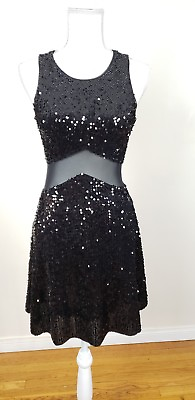 Fit amp; Flare Black Short Sequinned Cocktail Club Party Dress $12.10