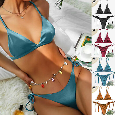 #ad Women Bandeau Bandage Bikini Set Push Up Brazilian Swimwear Beachwear Swimsuit $14.26