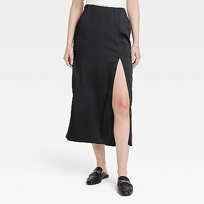 Women#x27;s A Line Maxi Slip Skirt A New Day Black S $9.99