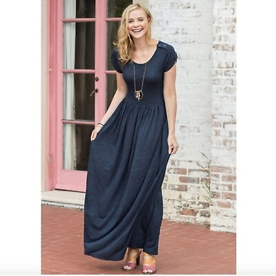 #ad Matilda Jane Blue Deep Water Maxi Dress Size Small Pockets $28.88