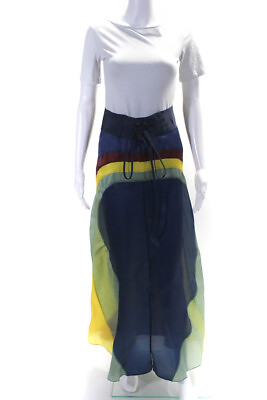 #ad Rosie Assoulin Womens Surf Dream Organza Stripe Midi Skirt Navy Blue Silk Size 0 $562.01