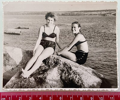 #ad #ad 1950s Couple Bikini Women Swimwear Swimsuit Beautiful Girls Beach Vintage Photo $5.99