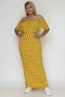 Womens Plus Size Yellow Floral Maxi Dress 3X Cold Shoulder Summer Travel $24.95